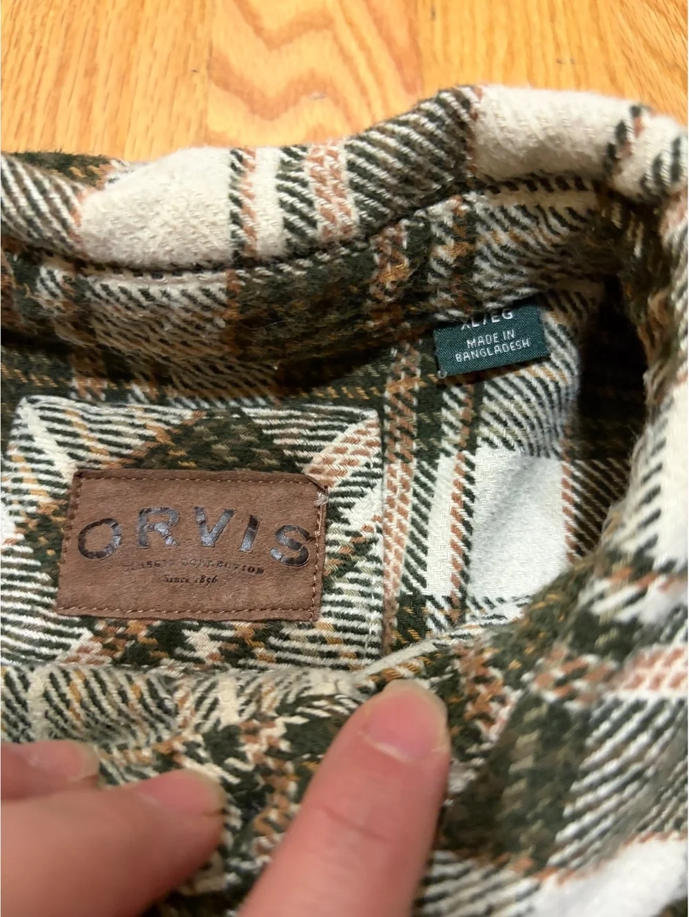 Men's Orvis Heavyweight Flannel Shirt/Shacket plaid green cream XL pockets